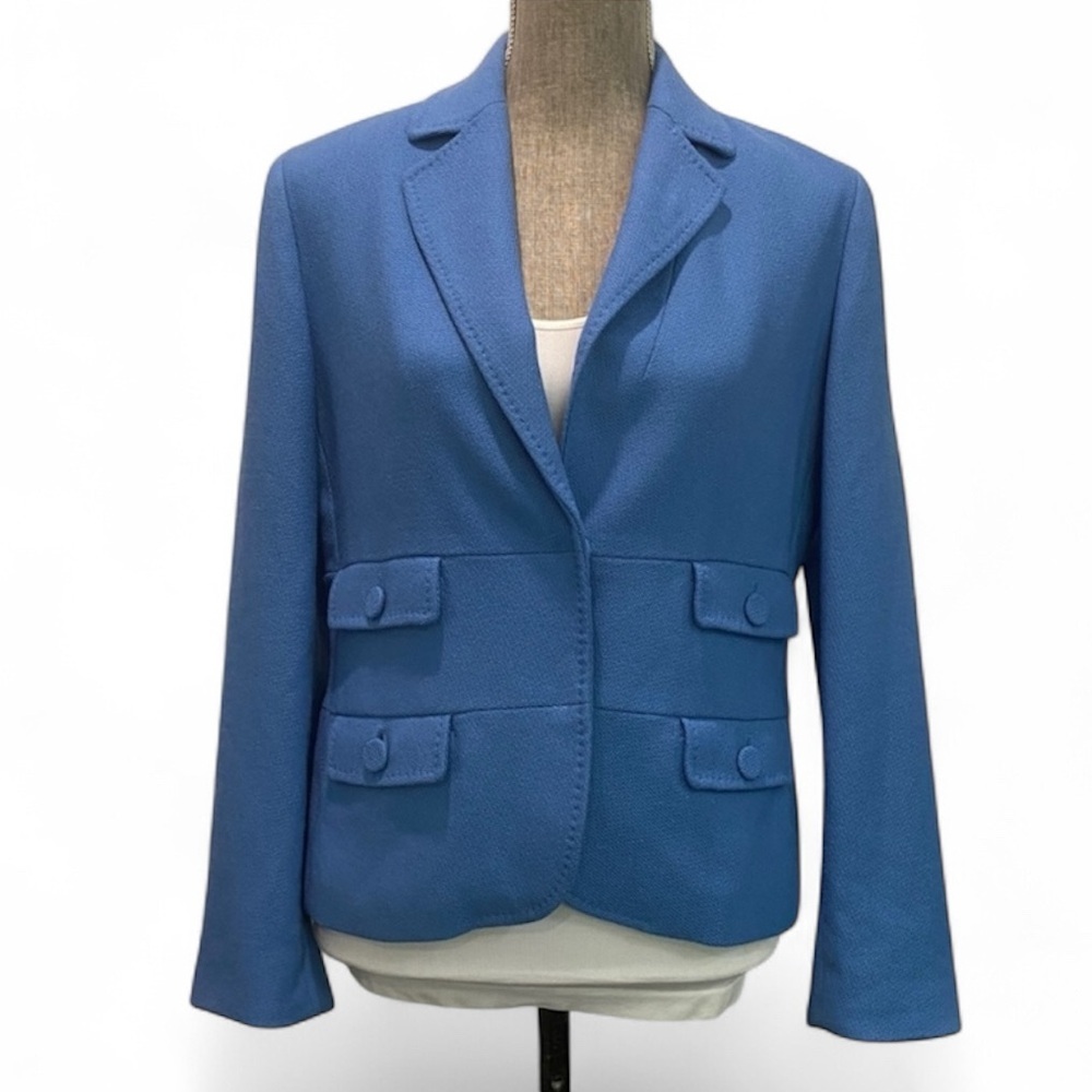Talbots Wool Blue Blazer Size 8 Nwot Classic Textured Lady-Like
